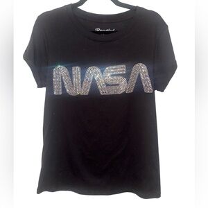 Recycled Karma “NASA” Black Cotton T-Shirt with sequins